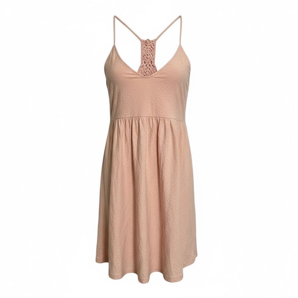 O'neill Textured V-neck Double Strap Halter Mini Sundress Peach Medium